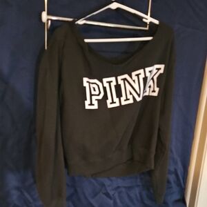 PINK Victoria's Secret Black Crop Top Off The Shoulder Sweatshirt